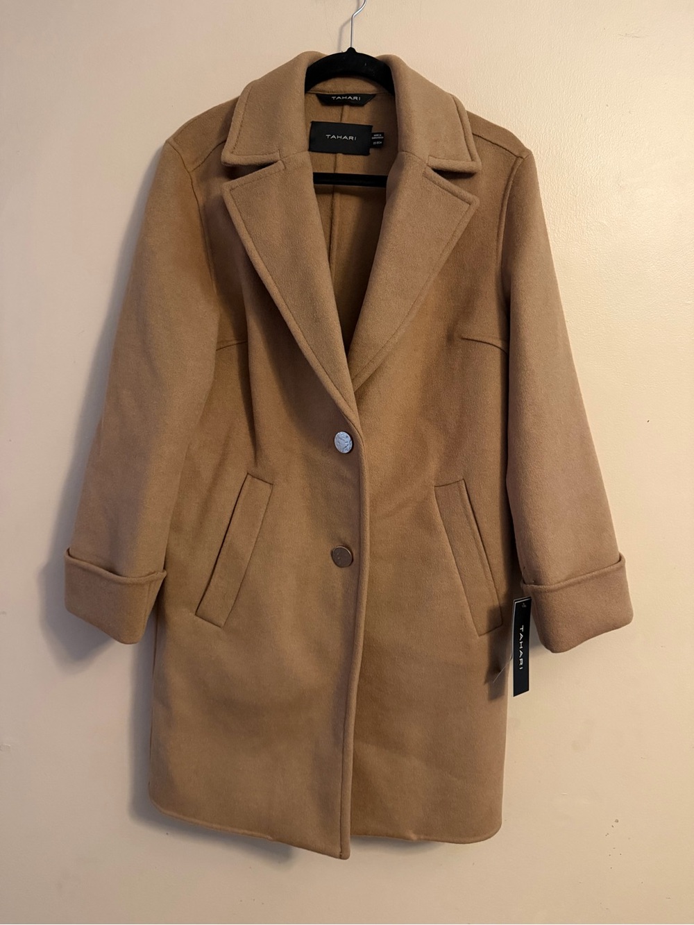 Tahari Camel Peacoat with Notch Collar